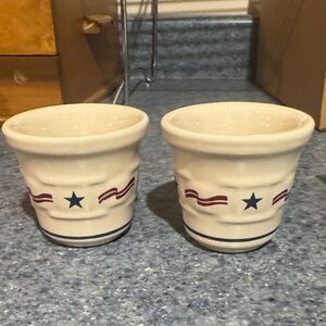 Set of 2 Longaberger Cream and Blue Star Votives
